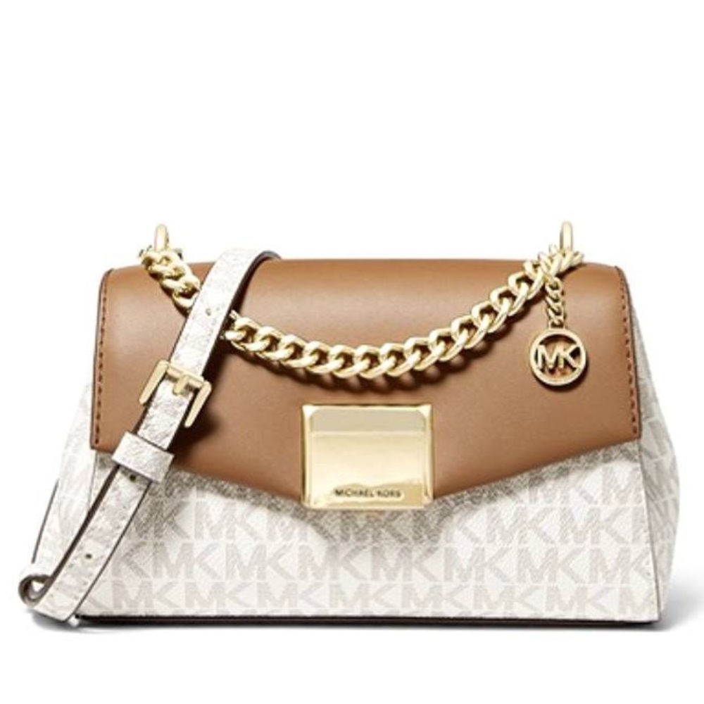 NWT Michael Kors Lita crossbody two-tone leather & logo, vanilla size small
